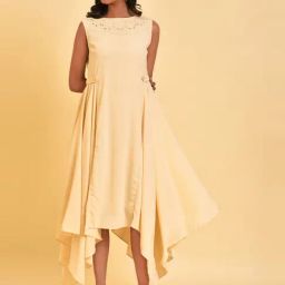 W Beige Embroidered A-Line Dress-image-48