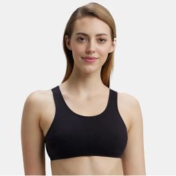 Jockey 1582 Women Super Combed Cotton Elastane Slip On Crop Top - Black-picture-40