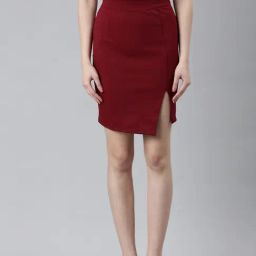SHOWOFF Maroon Above Knee Skirt-image-102