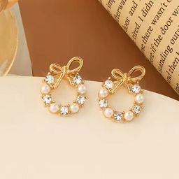 PolluxCraft Korean Gold-Plated Artificial Stones Studded & Beaded Contemporary Studs-6