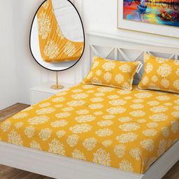 YaAkholic Yellow & White 210 TC Queen Bedsheet with 2 Pillow Covers-image-23