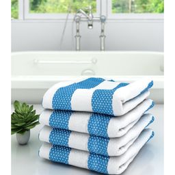 Athom Living 100% Premium Cotton Bath Towel Star Stripes Print Pack of 4- Blue-image-97