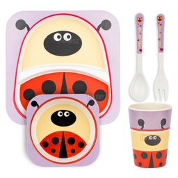 Fiddlerz Bamboo Baby Tableware Kids Dinning Bee Print Set Pack of 5 - Multicolor-15