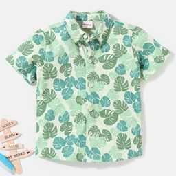Babyhug Half sleeve Knitted Tropical Printed Shirt - Green-image-98