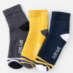 Pine Kids Cotton Ankle Length Socks With Silvadur Antimicrobial Finish Solid Colors Pack Of 3 (Color May Vary)-image-2