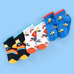 Cutewalk By Babyhug Cotton Anti Bacterial Ankle Length Socks Car & Rocket Design Pack Of 3- Blue White & Orange-image-43