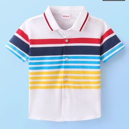 Babyhug Cotton Woven Half Sleeves Shirt with Ribbed Collar & Striped Print - Multicolor-image-72