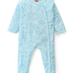 Babyhug Interlock Cotton Knit Full Sleeves Lion Printed Sleep Suit - Blue-image-13