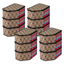 Kuber Industries Blouse Cover  Clothes Storage Bag  Zipper Wardrobe Organizers  Non-Woven Clothes Organiser  Side Transparent Blouse Organizer  Honeycomb-Design  Pack of 12  Coffee-image-38