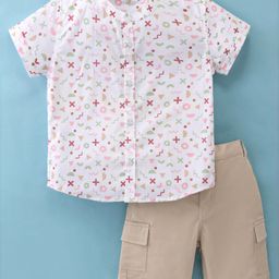 ToffyHouse Cotton Half Sleeves Geometric Printed Shirt & Shorts Set - Beige-picture-30
