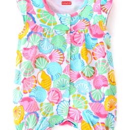 Babyhug 100% Cotton Knit Half Sleeves Romper with Sea Shell Print - Multicolour-image-9