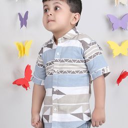 Polka Tots Half Sleeves Abstract Printed Shirt - Blue-image-84