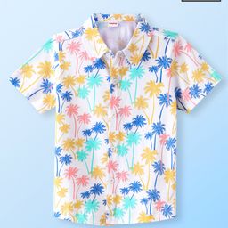 Babyhug Cotton Knit Half Sleeves Tropical Printed Shirt - White-image-97