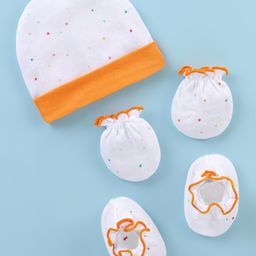 Ben Benny 100% Cotton Knit Cap Mittens & Booties Polka Dot Print White & Orange - Diameter 9 cm-image-36