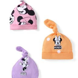 Babyhug DisneyInterlock Knit Knot Cap With Minnie Mouse Pack of 3 - Purple Orange & Pink-16