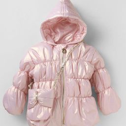 Little KangaroosFull Sleeves Solid Colour Padded hooded Jacket With Sling Bag & Quilted Design - Pink-image-102