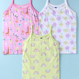 Simply Interlock Knit Singlet Sleeves Slips With Floral & Animal Print Pack of 3 - Pink White & Green-image-70