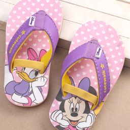 Cute Walk by Babyhug Disney Minnie Mouse & Daisy Printed Flip Flops with Back Strap - Purple-image-80
