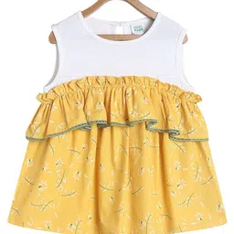MINI KLUB Cotton Knit Sleeveless Floral Printed Frill Detailed Top - Yellow-picture-8