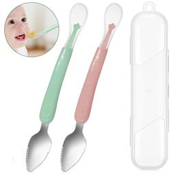 Tony Stark Baby Double Side Head 2 in 1 Silicone Food Spoon, Stainless Steel Fruit Scraper for Baby & Toddler, Fruit Scraping & Feeding Spoons with Travel Case (Pack of 2 - Multi Color)-10