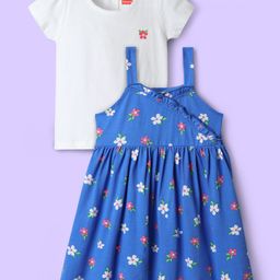 Babyhug Single Jersey Knit Floral Printed Frock With Half Sleeves Inner Tee - Blue-image-38