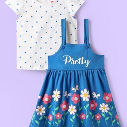 Babyhug 100% Cotton Half Sleeves Polka Dots & Floral Printed Frock With Inner Tee - Blue-picture-11