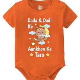 Baby Buzz 100% Cotton Half Sleeves Dada & Dadi Ke Aankhon Ka Tara Text Printed Onesie - Orange-image-96