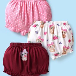 Babyhug 100% Knit Teddy Bear & Polka Dot Printed Bloomers Pack of 3 - White Pink & Maroon-image-81
