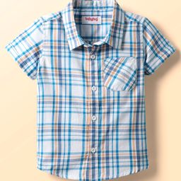 Babyhug 100% Cotton Half Sleeves Checks Shirt With Text Print - Multicolour-image-91