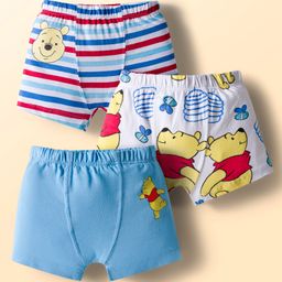 Babyhug Disney Single Jersey Knit Trunks with Winnie the Pooh Graphics Pack of 3 - White & Light Blue-image-0