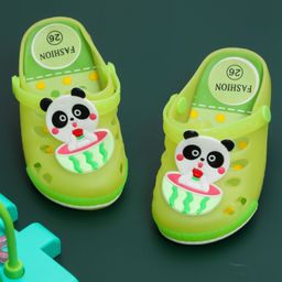 Yellow Bee Whimsical Panda Applique Detailed Perforated Clogs - Green-picture-24
