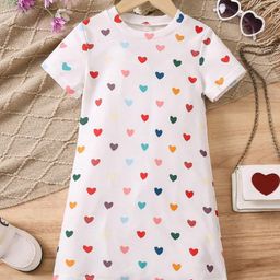 Bolly Lounge Cotton Blend Knit Half Sleeves Hearts Printed Night Dress - White-image-92