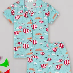 Sheer Love Viscose Knit Full Sleeves Hot Air Balloons Printed Coordinating Night Suit Set - Light Blue-picture-30