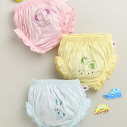 BUMZEE Cotton Knit Pack Of 3 Cute Animals Printed Panties - Yellow & Sky Blue-picture-45