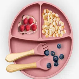 Kids Station Feeding Set 3 Piece Set (Plate, Spoon, Fork) Baby Feeding Essentials Pink-picture-3