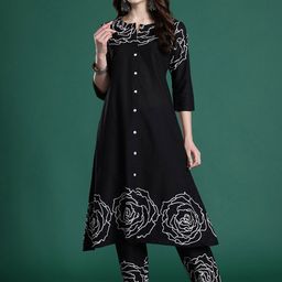 Indo Era Floral Printed Pure Cotton Round Neck Tunic With Trousers Co-Ords-picture-39