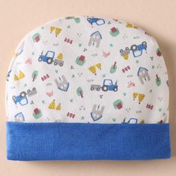 Ben Benny Interlock Knit Cap Mittens & Booties Set With Vehicles Print Blue & White - Diameter 10 cm image 2