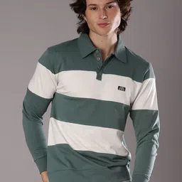 V-Mart Colourblocked Polo Collar Cotton Slim Fit T-shirt-picture-0