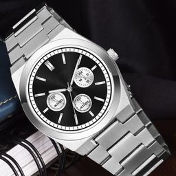 SZN Men Round Dial & Stainless Steel Straps Analogue Watch -Crono Royal BlackSZN-25