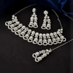 Anouk Silver-Plated Stainless Steel American Diamond Jewellery Set-image-40