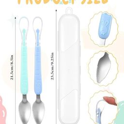 Tony Stark Baby Double Side Head 2 in 1 Silicone Food Spoon, Stainless Steel Fruit Scraper for Baby & Toddler, Fruit Scraping & Feeding Spoons with Travel Case (Pack of 2 - Multi Color) image 2