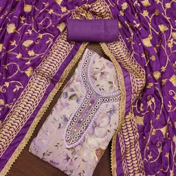 SHADOW & SAINING Embroidered Beads And Stones Semi-Stitched Dress Material-image-70