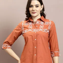 Athena Women Embellished Shirt Collar Cotton Top-picture-41