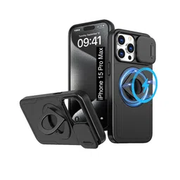Luxury Kase Solid iPhone 15 Pro Max MagSafe Shockproof Back Case With Ring Kickstand image 3