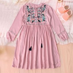 Bella Moda Girls Embroidered Cuffed Sleeves Cotton Fit & Flare Dress-image-76