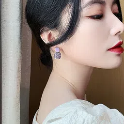 Celestique Korean Zircon Studded Square Shaped Drop Earrings image 3