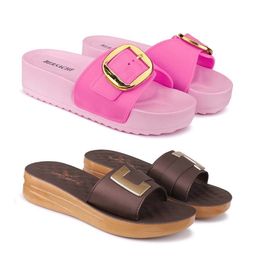 BERSACHE Women Pack Of 2 Pair Open Toe Flats & Sliders With Buckles-3