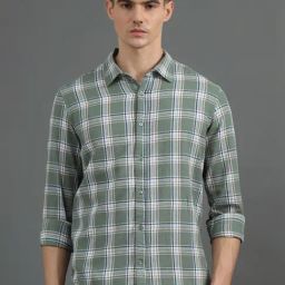 Bushirt Sage Green Regular Fit Checks Shirt-image-72