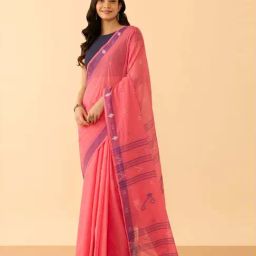 Taneira Pink Cotton Woven Design Saree With Unstitched Blouse-picture-14