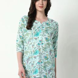 Showoff Green Regular Fit Floral Kurtis-picture-5